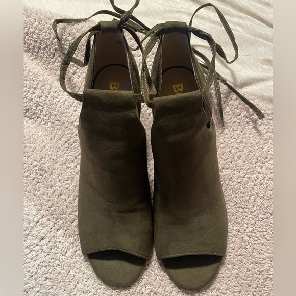 Olive Suede Wrap Block Heel - Picture 3 of 3